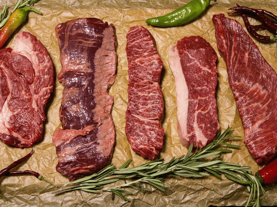 alt="Five different cuts of beef for Korean BBQ displayed"  
