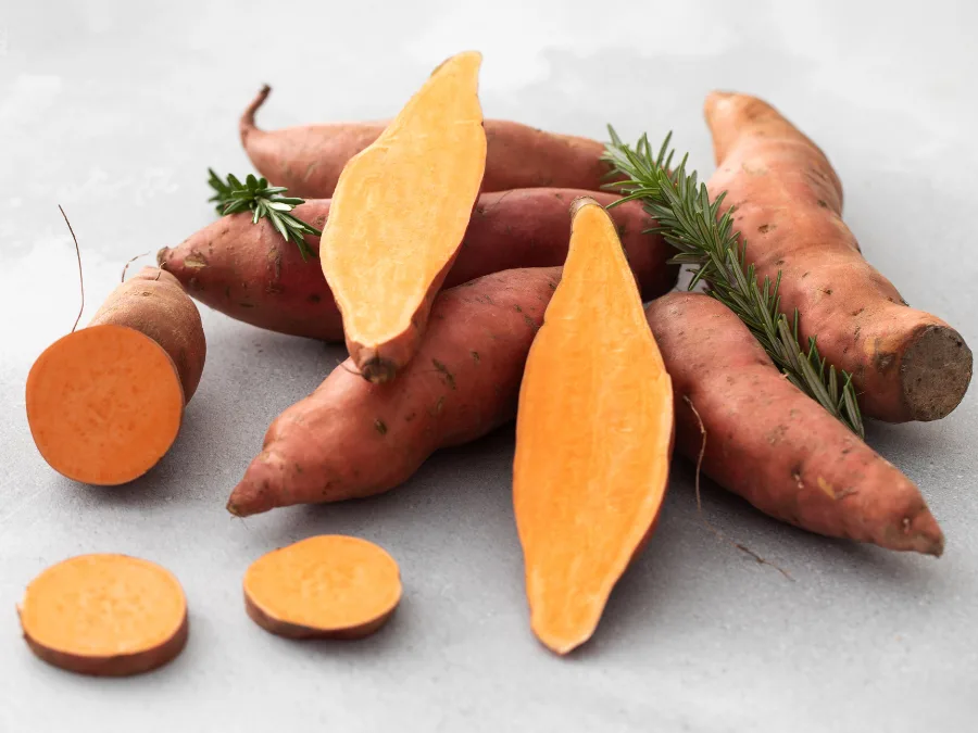 alt="Sliced sweet potato for grilling"
